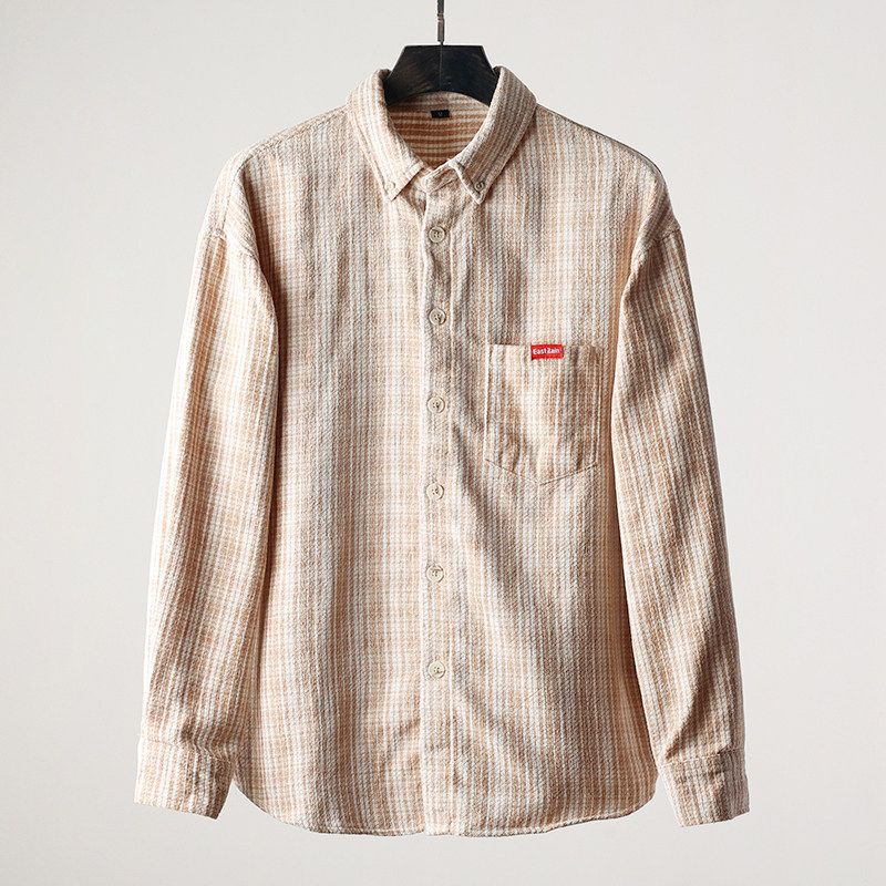 Chenille Long Sleeve Casual Japanese Original Striped Shirt Yellow and White Strips XL