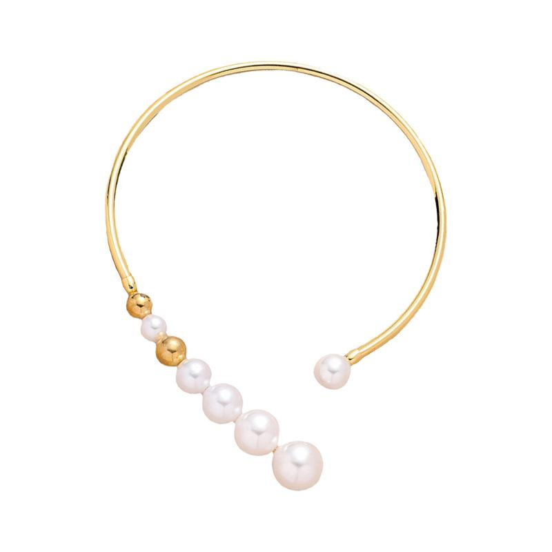 Exaggerated Retro Imitation Pearl Geometric Open Collar French  Niche Simple Light Luxury High-End Temperament Necklace