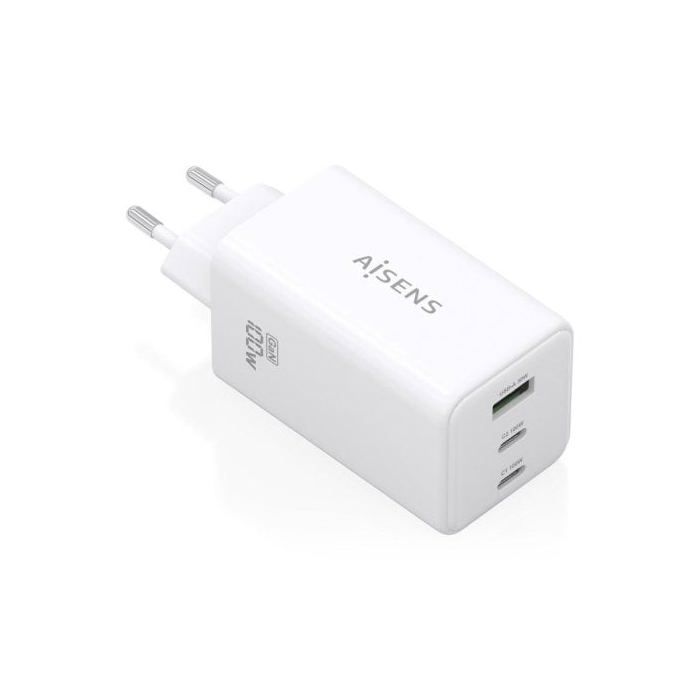 Cargador GaN AISENS ASCH-100W3P051-W 100W 2x USB-C PD/QC 1x USB-A QC Blanco