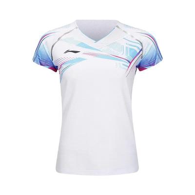 Li Ning Тренувальна футболка для бадмінтону, швидковисихаюча, спортивна, прямого крою, з коротким рукавом, жіночі топи, біла AAYT580-1