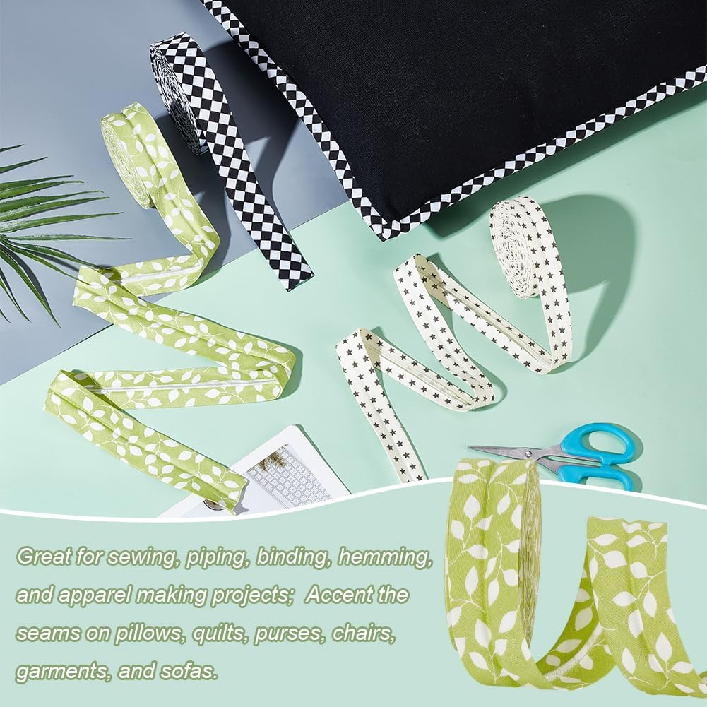 AHANDMAKER 10,94 ярда Двухслойная косая бейка, 1,18 дюйма шириной Листовая косая бейка DIY Аксессуары для одежды, Тканевая кромка Окантовка для квилтинга для шитья,