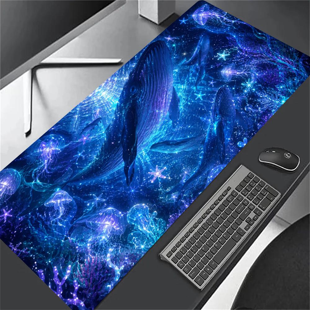 Interstellar Nebula Blue Whale XL Gaming Mouse Pad Stitched Edge Non-Slip Base Large Desk Mat For PC Laptop Gamer Mouse Pads