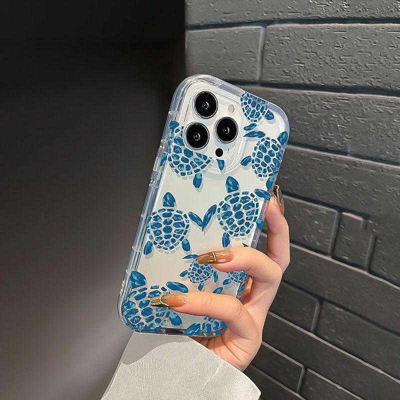 Blue Turtle Shock Proof Phone Case for iPhone 17 Air 16 15 14 Pro Max Plus 13 12 Mini 11 Xs XR 8 7 Soft TPU Clear Cover Coque