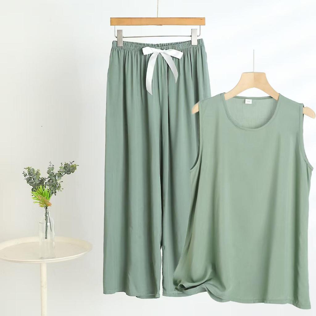 Chic 2025 Summer Women's Cotton-Silk Tank and Long Pants Set