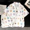 Happy Stars Cartoon Ice Silk Pajamas Women'S Summer High-End Loungewear Short-Sleeved Set