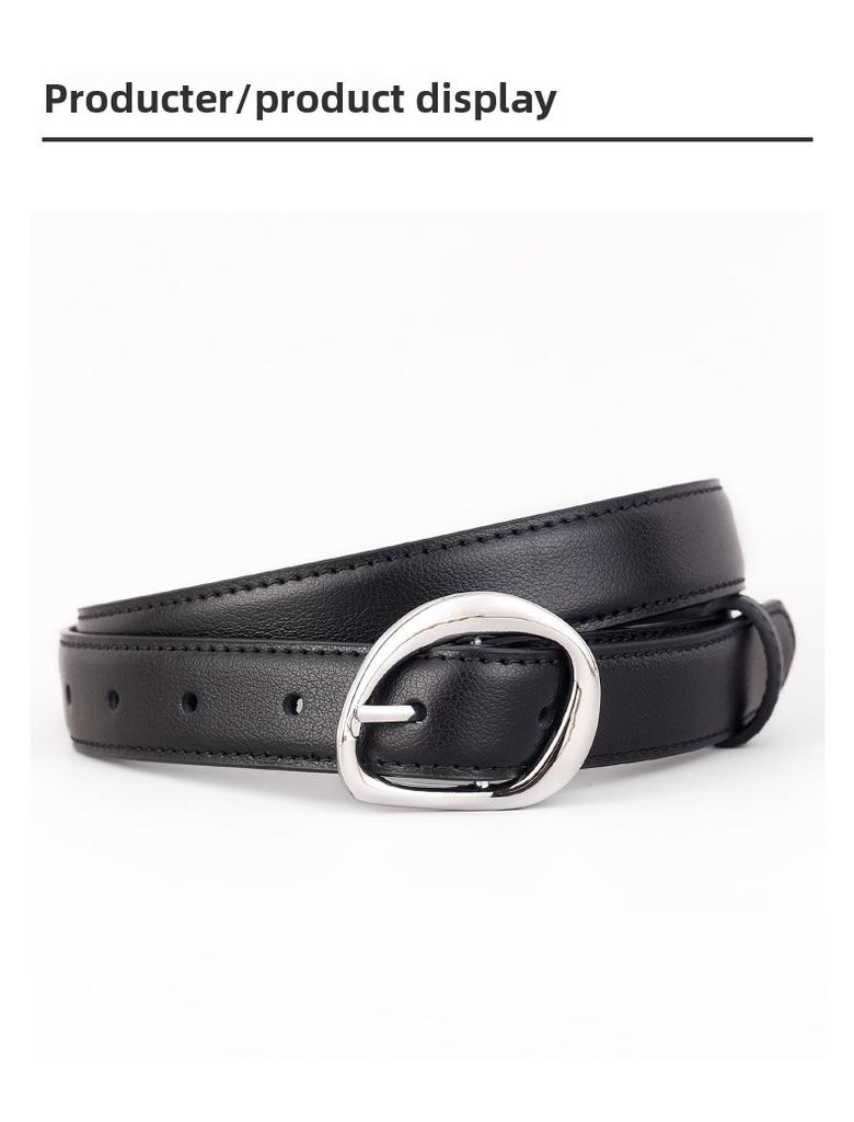 True Leather Womens Belt With Geometric Buckle For Casual Jeans Styling