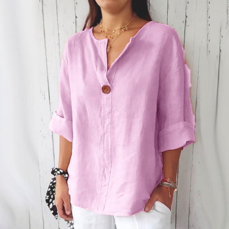 Sommer Plus-Size Damen T-Shirt mit Kragen und Knopf Lässiges Oberteil