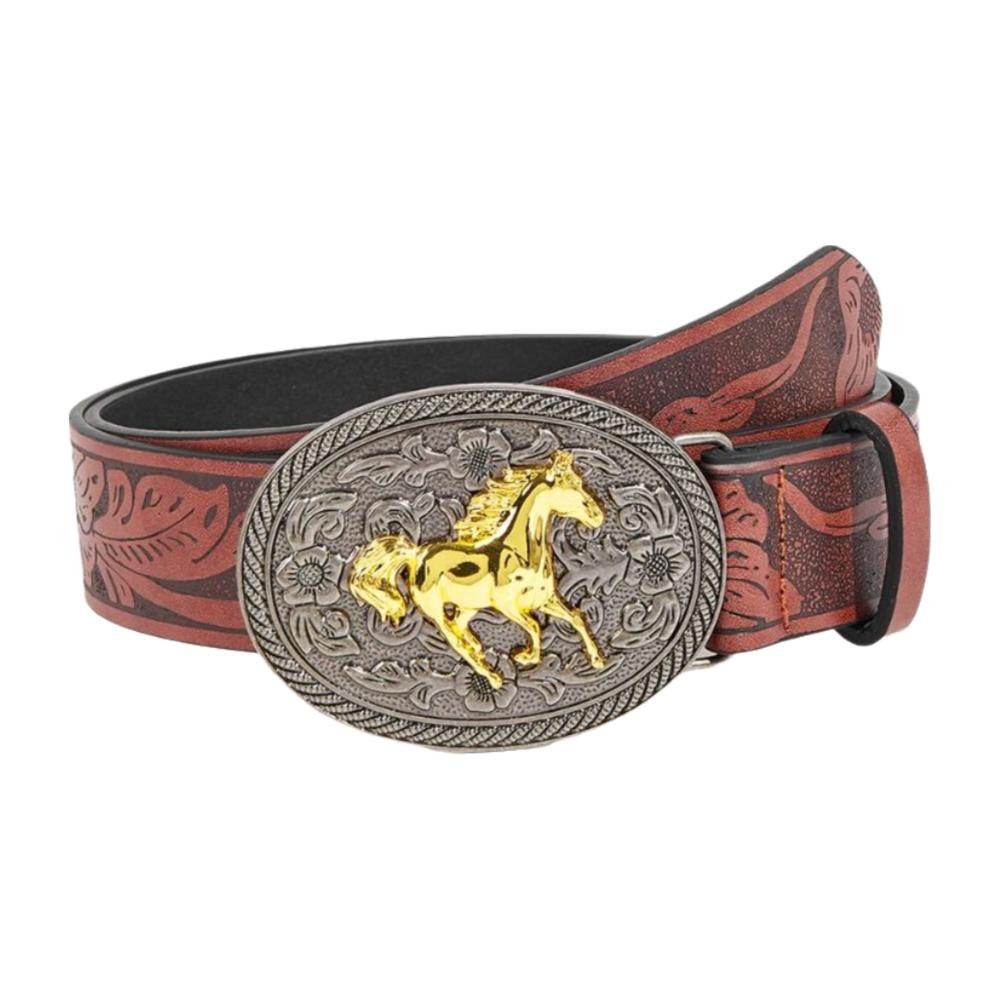 Carved Western Cowboy Belt Horse Buckle Horse Buckle Belt Retro Waistband For Women Man коричневый