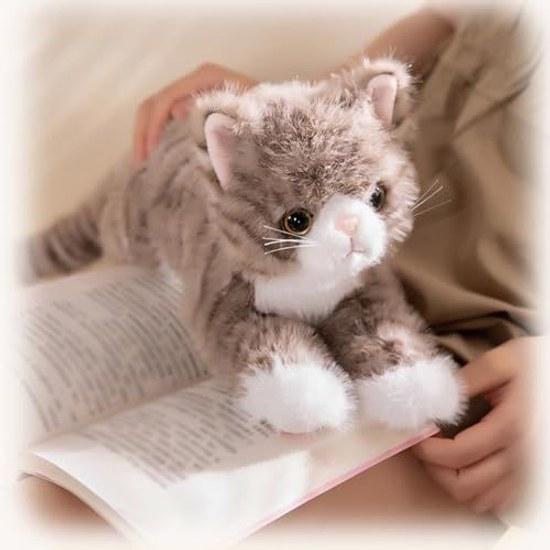 Cuscino corporeo peluche gatto tigrato marrone calico texture realistica bianco nero soffice morbido cuscino regalo giocattolo coccole articoli vari articoli moe