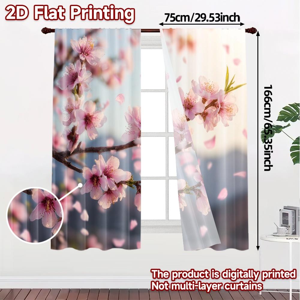 Set Of 2 Flat Printing Curtains Without Rod Spring Blossoms Chic Fabric Decorations Outdoor Curtain Sheer Made Polyester