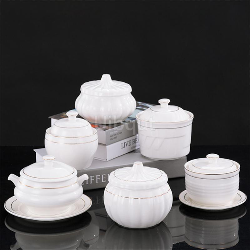 White Ceramic with Lid Steamed Egg Soup Bowl Rice Dessert Bowl Hotel Restaurant Bird's Nest Small Tonic Soup Cup Cooking Pot Set