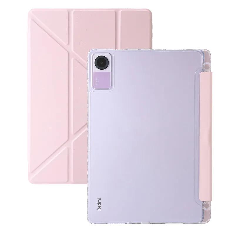 11" Smart Folio PU Leather Acrylic Hard Back Stand Cover for Redmi Pad SE Case with Pencil Holder Foldable Protective Skin Feel