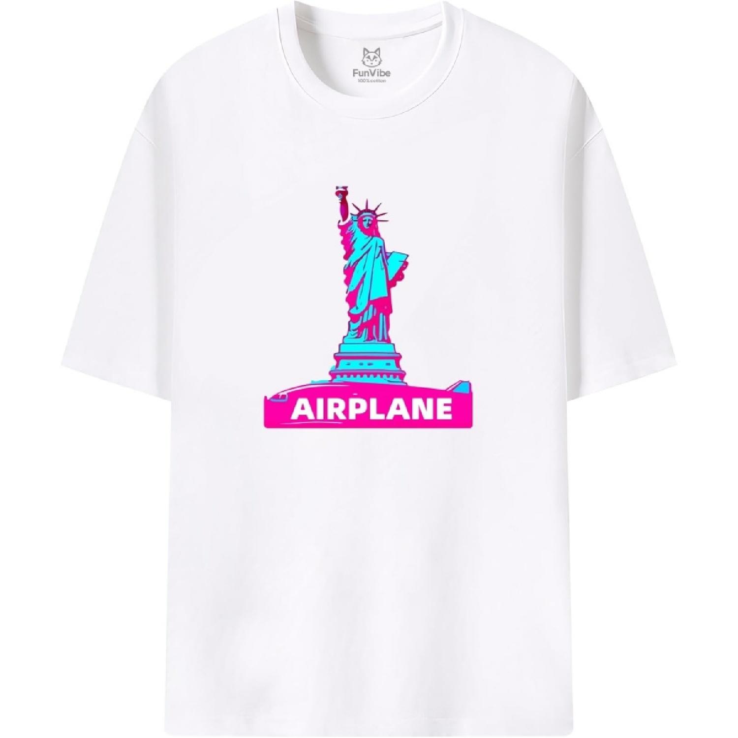 Fun Vibe Airplane Graphic T-Shirt Unisex Retro Design Black S