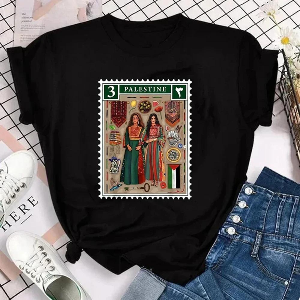 Funny Graphic Print Harajuku Palestine Stamp Retro T-Shirt Women Vintage Clothing Streetwear T-Shirts Tops Tees for Gift 4XL