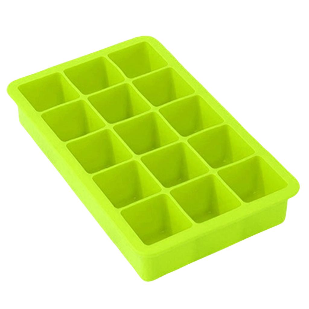 Silicone Large Ice Cube Tray Mold Flexible Non-Stick Ice Maker with 15 Large Square Compartments for Home Kitchen Freezer Use