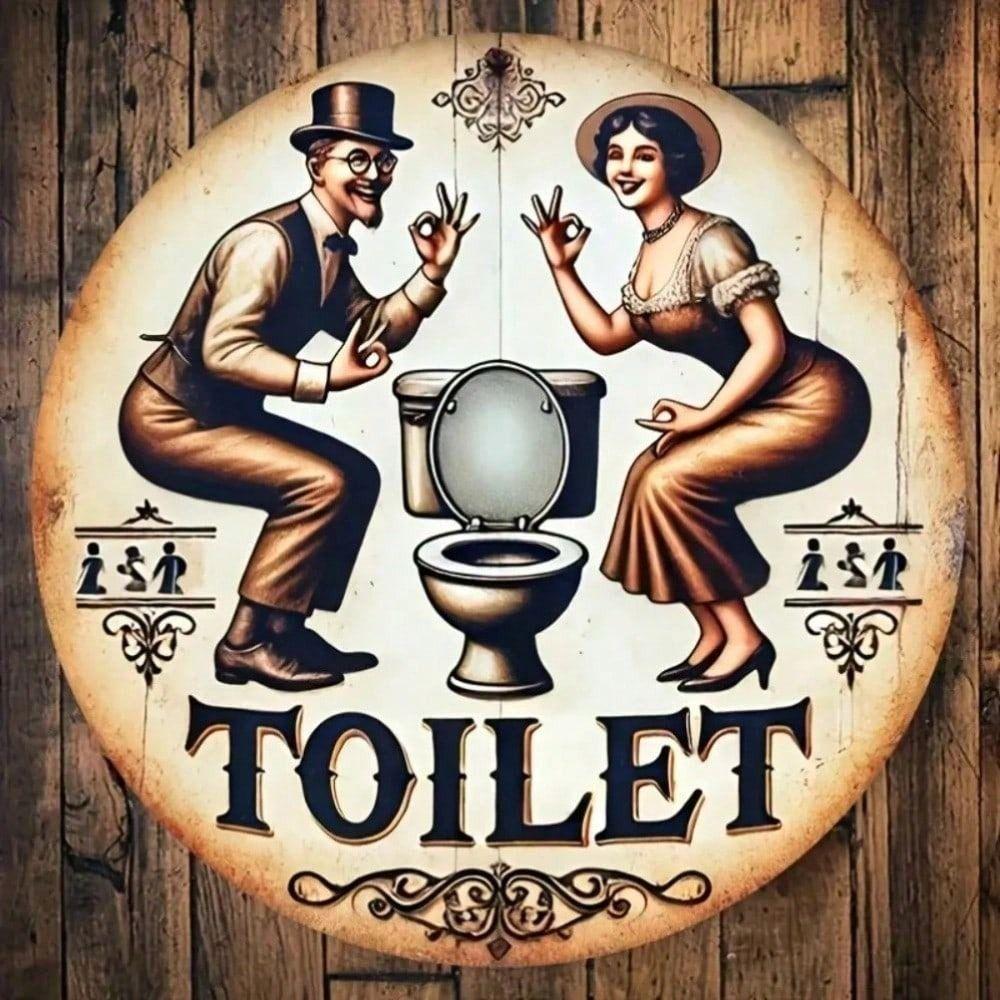 Metal Poster Vintage Toilet Wall Art, Retro Bathroom Decor, Funny Tin Sign for Home Bar Man Cave