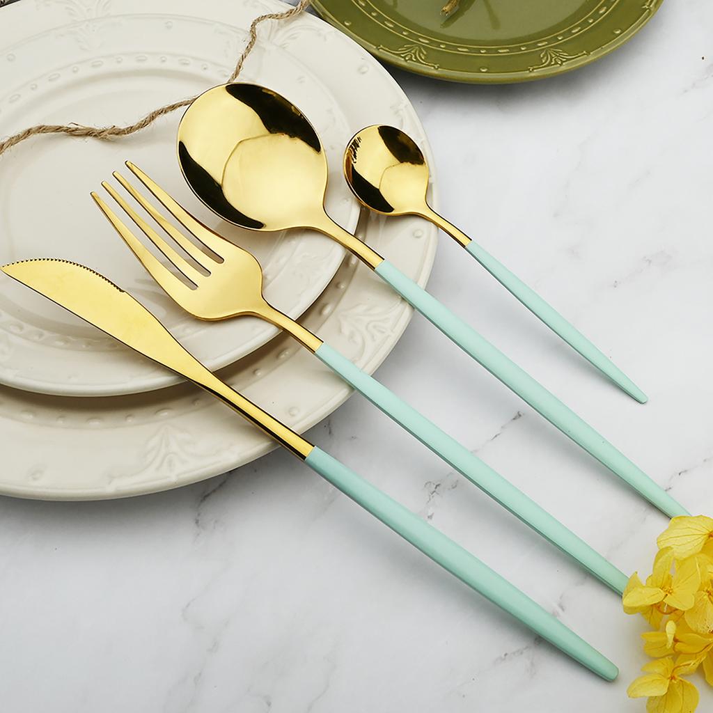 6 ks Bílé zlato Sada zrcadlových příborů Nůž Vidlička Kávová lžička Sada příborů Sada nádobí z nerezové oceli Sada kuchyňského nádobí Sada příborů