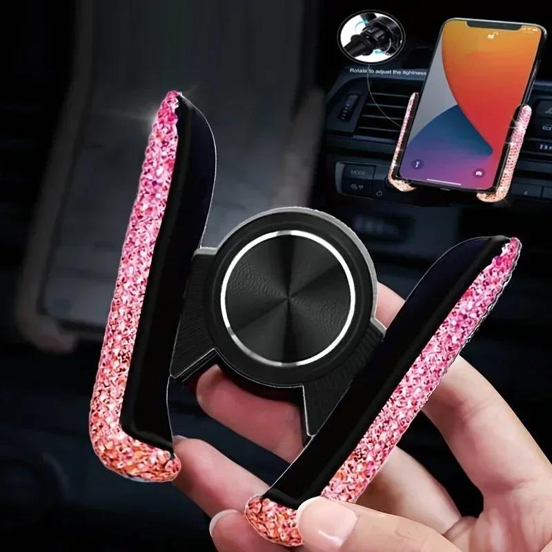 Car Phone Holder Women Diamond Crystal Car Air Vent Mount Clip Mobile Phone Holder Stand in Car Bracket Interior Amagi
