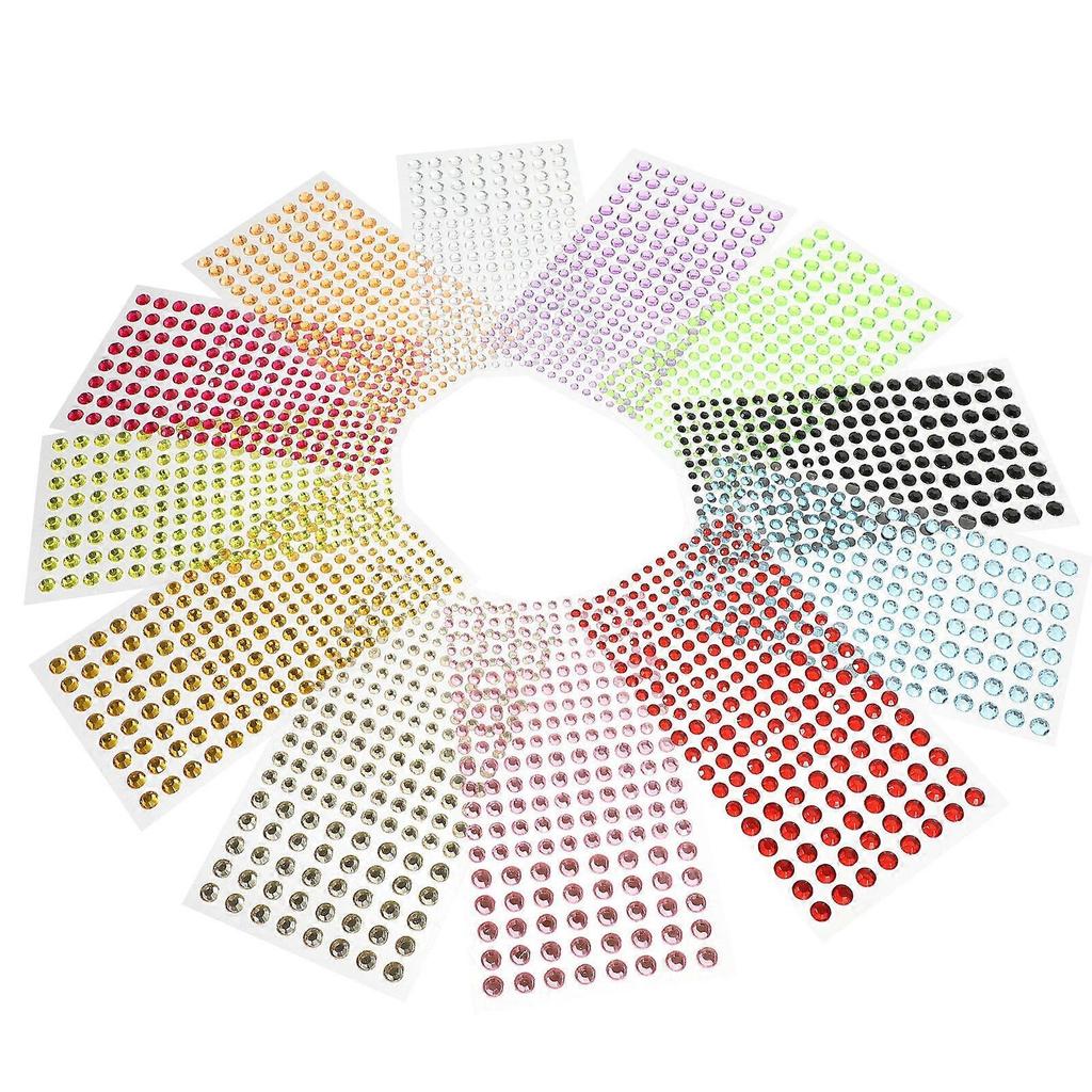 Face Rhinestones 12 Sheets Assorted Color Acrylic Festive Jewels Sticker for Decoration