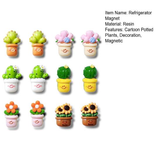 6/12Pcs Cartoon Potted Plants Refrigerator Magnet 3D Resin Succulents Fridge Magnet Memo Notes Photo Holder Home Kitchen Office Decoration