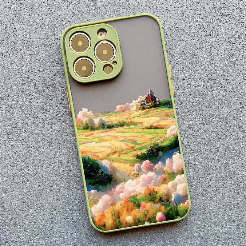 Flower Field Scenery Phone Case For iphone 11 12 13 15 Pro Max Mini 7 8 Plus SE X XR XS 14 Plus Pro Max Shockproof Back Cover