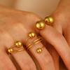 Edelstahl Metall Offene Doppelkugelringe Für Damen Herren Mode Design Goldfarbe Glänzend Verstellbarer Ring Zirkon Anillos