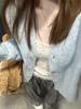 Early Spring Women's Blue V-Neck Knit Cardigan - Korean Style Loose Outerwear for Spring/Autumn