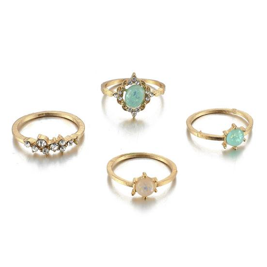 4Pcs/Set Faux Gem Geometric Knuckle Rings Candy Color Stackable Finger Rings Jewelry Accessory
