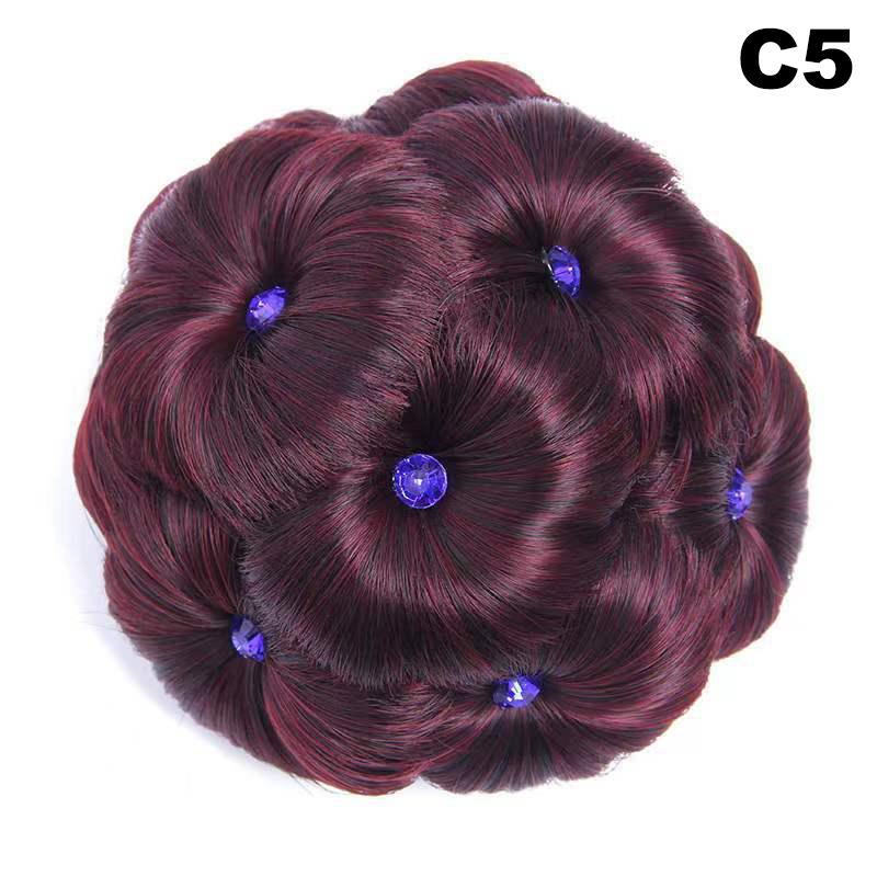 Synthetic Hair Bun Bud Hair Clips With Diamond Colorful Shiny For Women Ponytail Claw Clip Lifelike Hairpiece Styling Tools