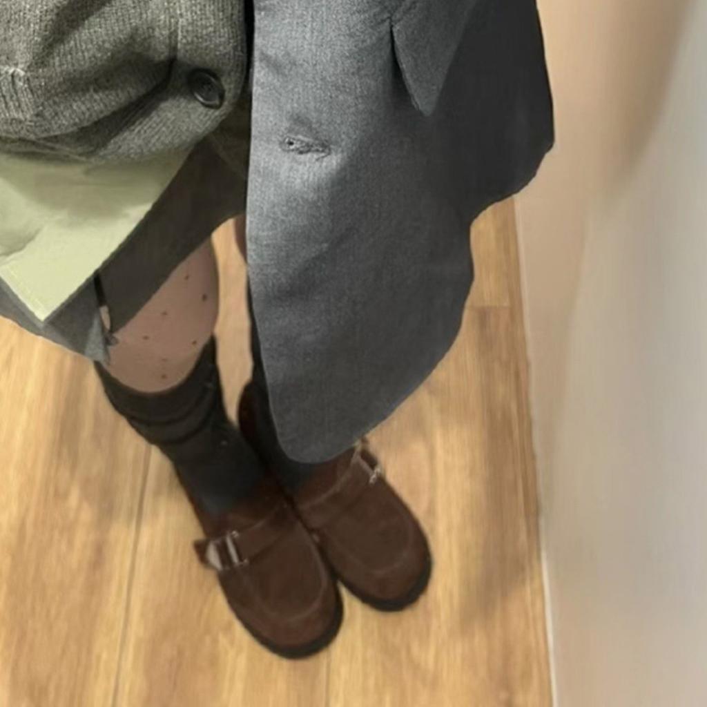 Sheepskin Version French Retro Brown Single Shoes Women's 2025 New Metal Buckle Small Leather Shoes One Pedal Thick Heel Loafers