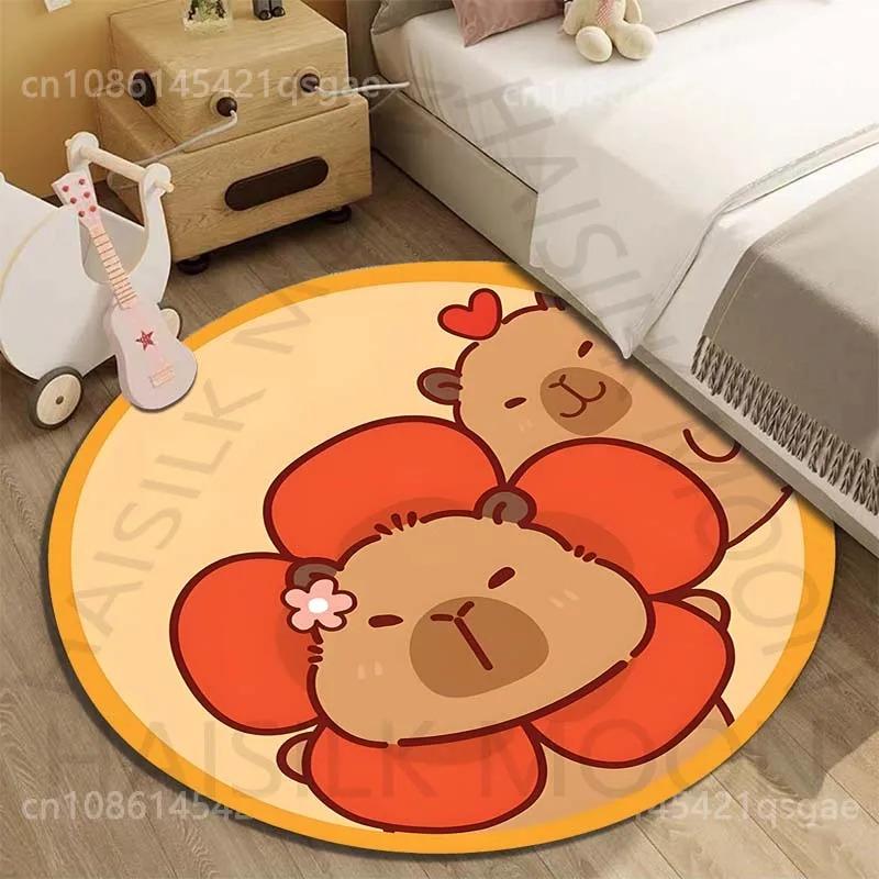 Disney Capybara Cartoon Gedruckte Runde Matte Wohnzimmer Sofatisch Schlafzimmer Boden Teppich Große Fläche Haustier Teppich Heimdeko Geschenke