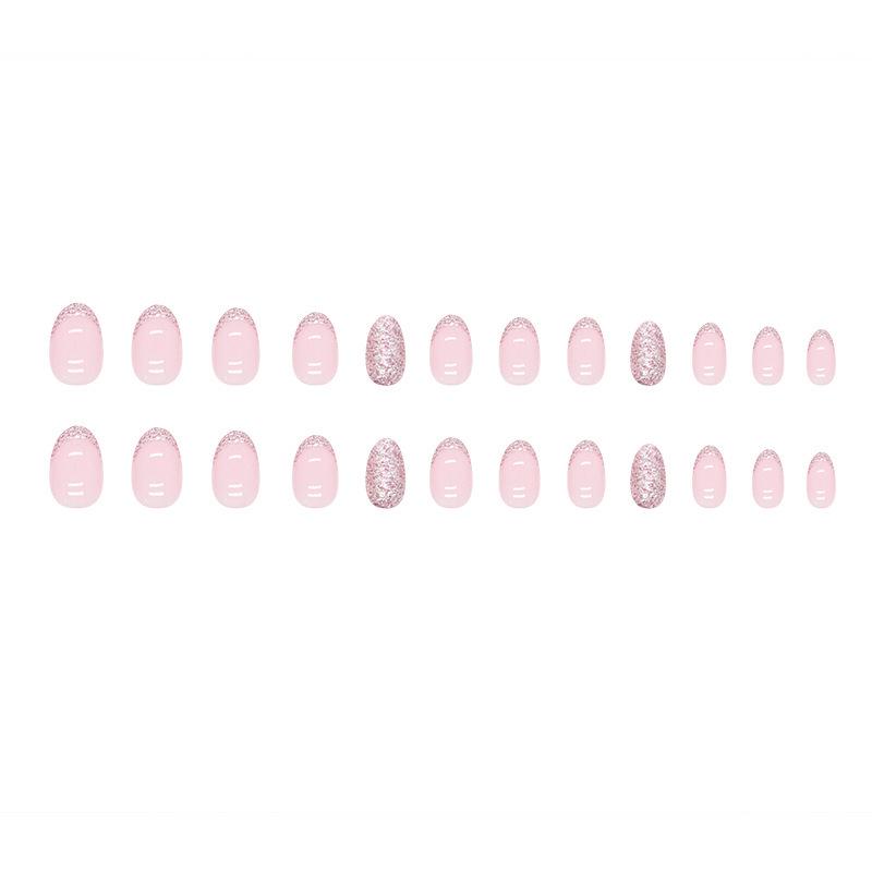 Short Round French Manicure Nail Stickers - European & American Style