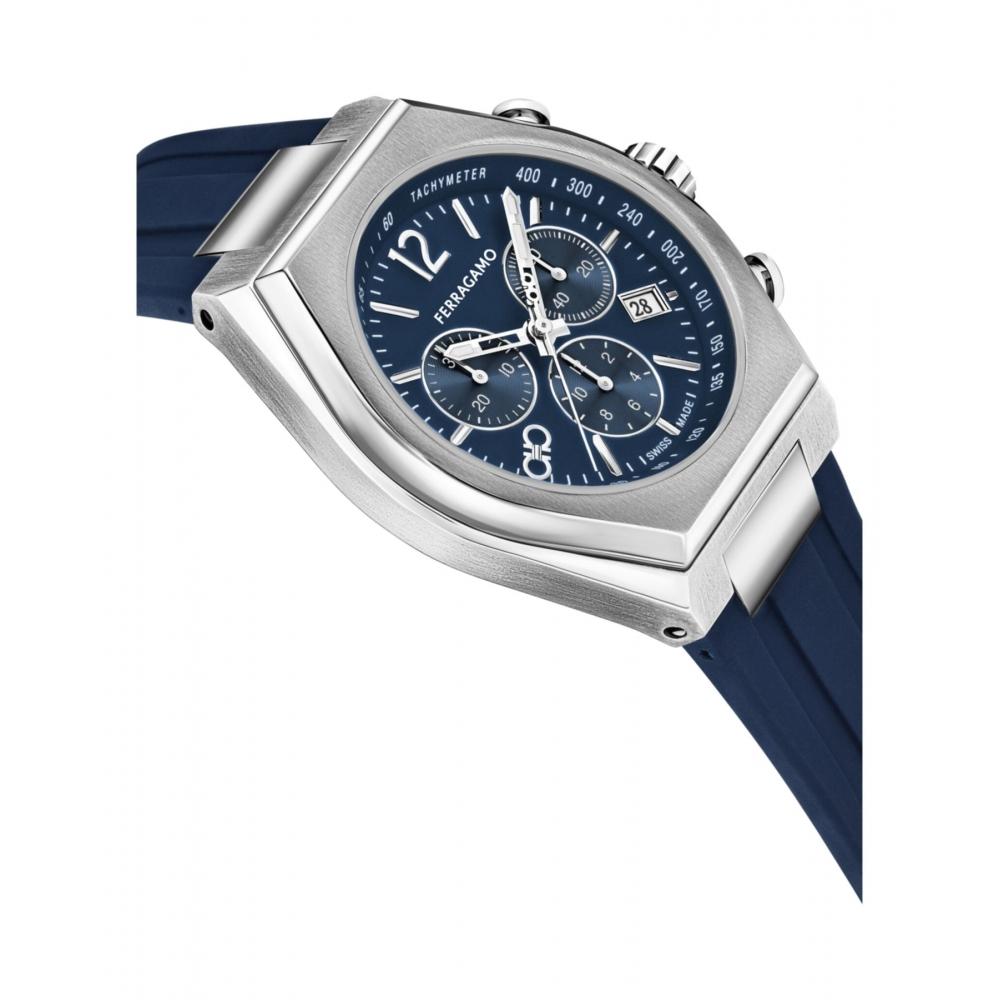 Salvatore Ferragamo Ferragamo Tonneu Chrono Silicone Watch Blue Stainless Steel Blue