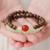 Agarwood & Hetian Jade Women's Bracelet Gift: Half Mountain Half Water Design with Lucky Southern Red Beads