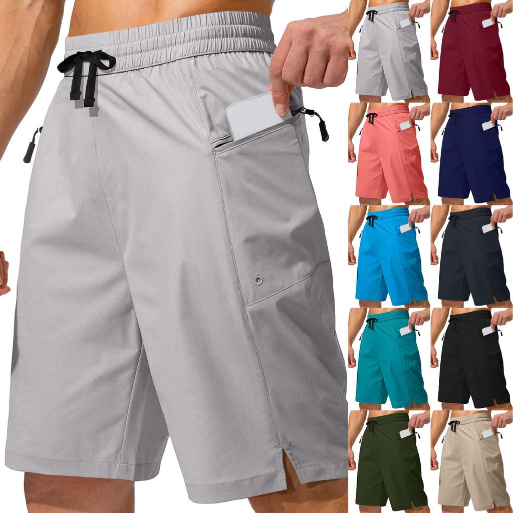 Mens Athletic Shorts Cargo Shorts for Men with Zipper Pockets Gym Shorts Men Lightweight Mens Workout Shorts Drawstring Waist