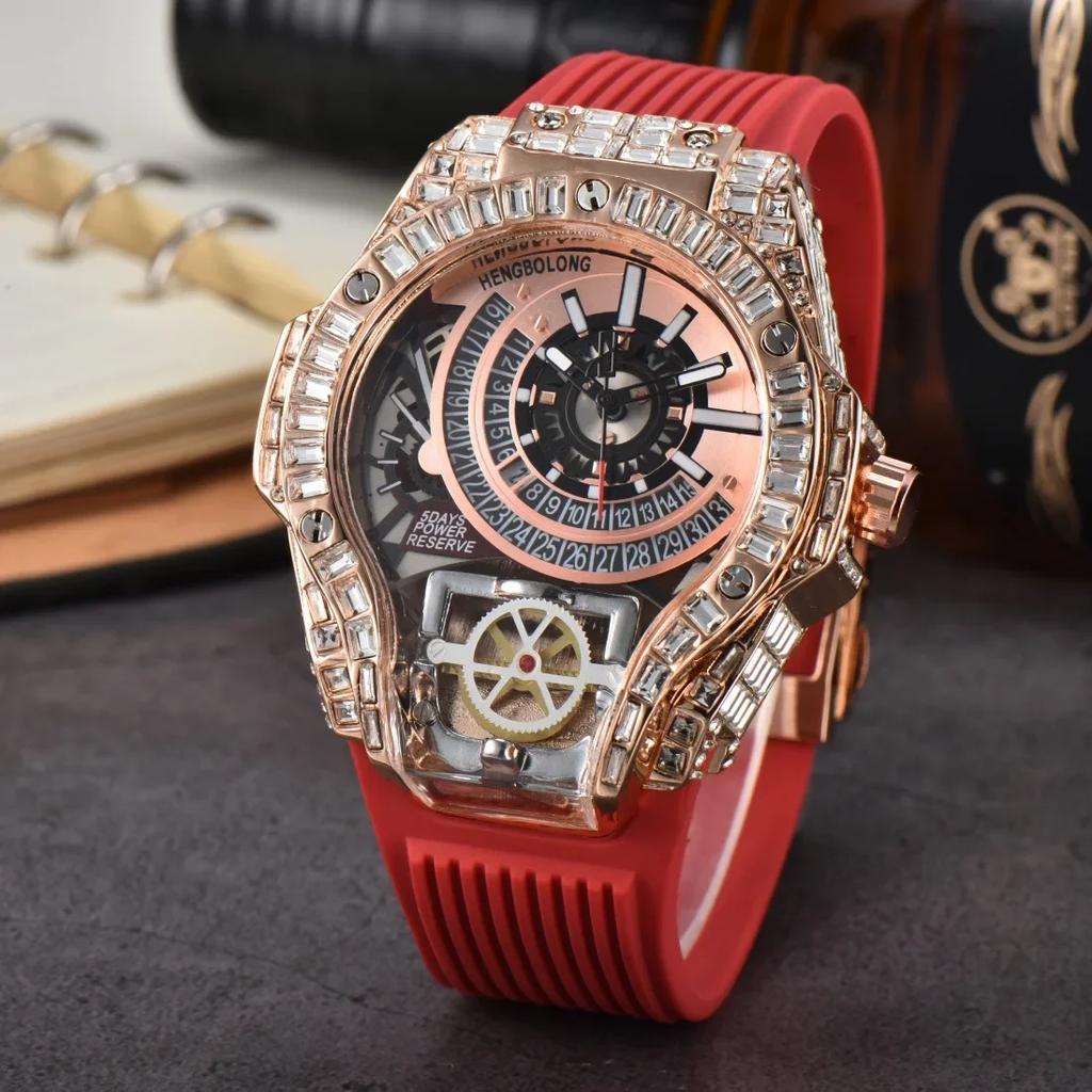 Luxury Full Diamond Business Quartz Watch Men Case Top Mens Watches Rubber Strap Color AAA Creative Decorative Clocks Relogio