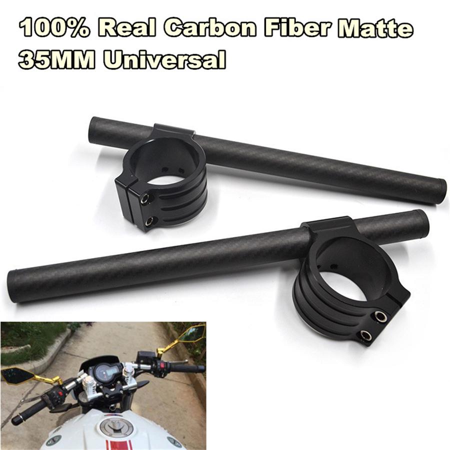 100% Real Carbon Fiber Clip-On Motorcycle 7/8" Handlebars 35mm Fork Tube For Cafe Racer Universal