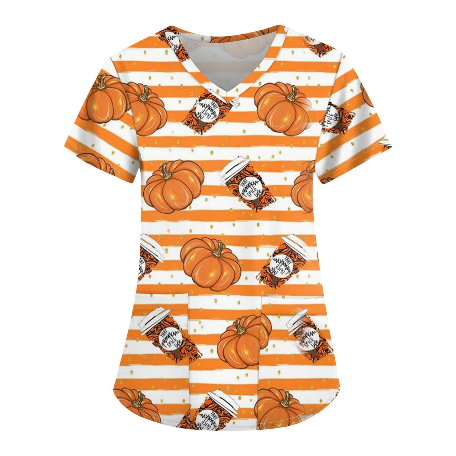 Женская униформа для кормящих мам с v-образным вырезом и принтом на Хэллоуин M белый — фото 7