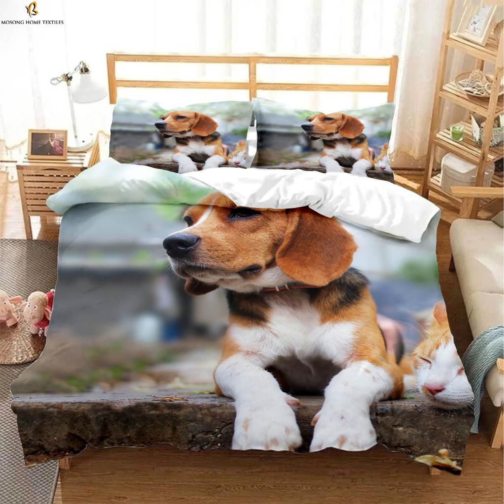 3pcs Cute Dog 3D Printed Quilt Cover Kids Room Bedding Set 100% Polyester Machine Washable Duvet Cover Pillowcase