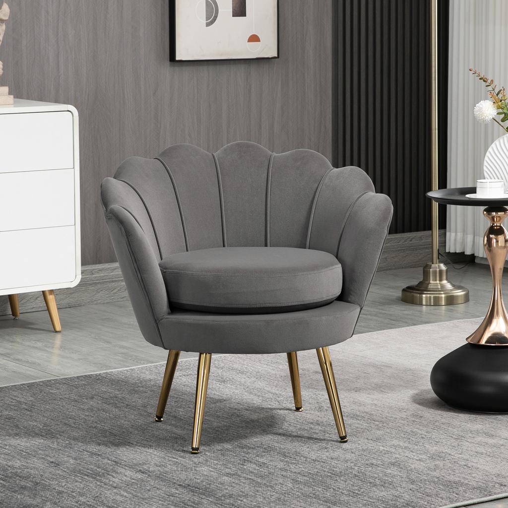 Shell Armchair, Vintage Armchair, Bedroom and Living Room Armchair, Elegant Design, with High Backrest, 76x67x74cm, Grey