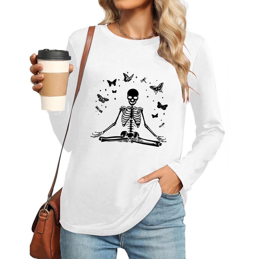 Women's Gothic Halloween Print Long Sleeve Crew Neck Top, 2025 Winter Collection