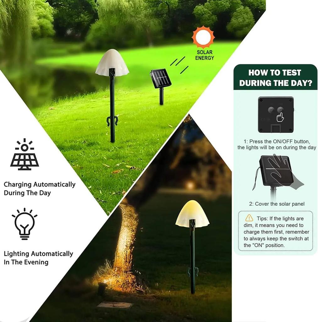 Solar Cute Mushroom Lights with 8 modes of LED Fairy Lights String Outdoor Waterproof Lawn Lights for Garden Decoration Lamp