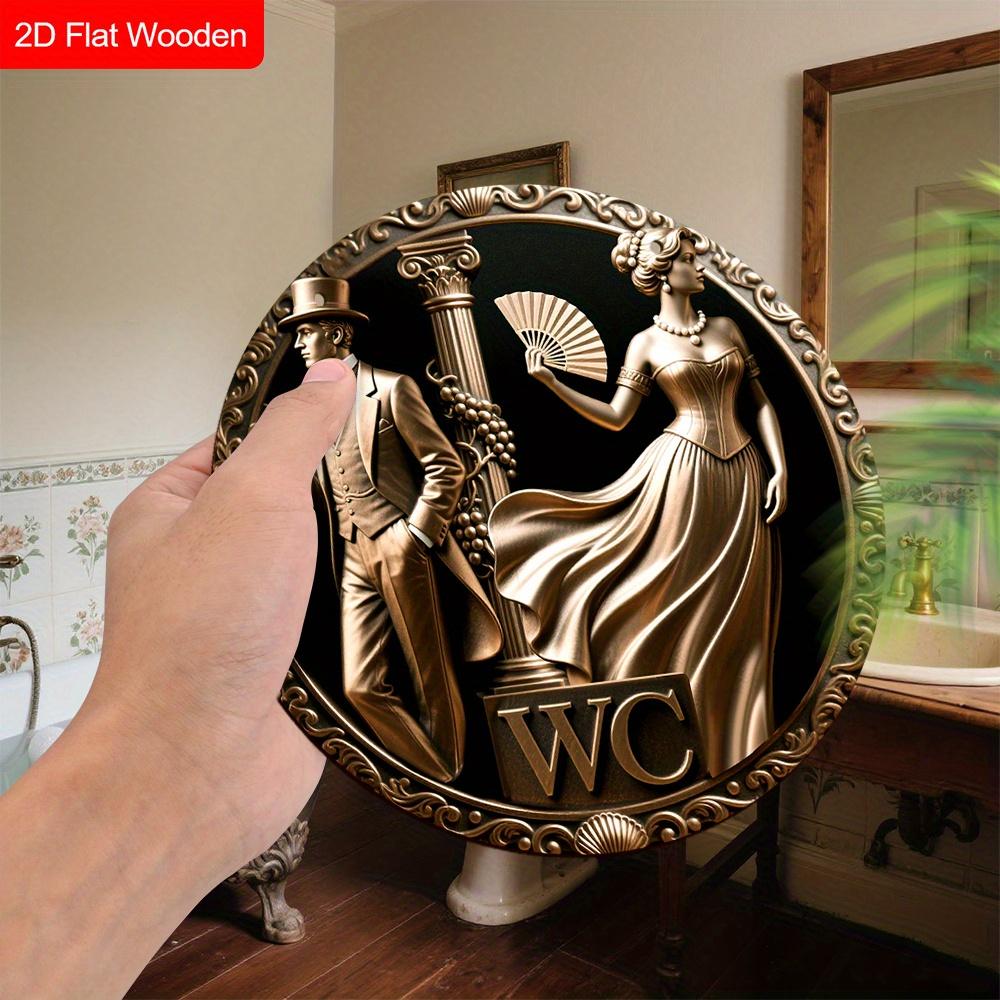 Retro Wooden WC Sign - Charming Figurine Ornaments for Toilet Door, Wall, Room Decor