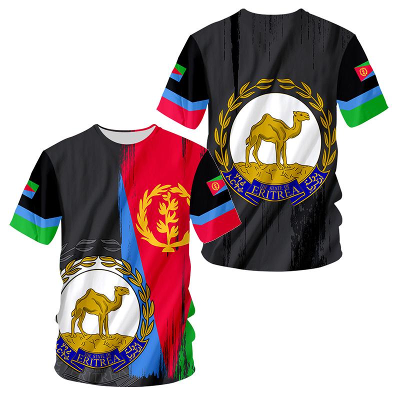T-Shirt mit eritreischer Flagge (3D-Druck) für Herren, lässig, trendig, sportlich, schnelltrocknend, Rundhalsausschnitt, lockere Kurzarmkleidung
