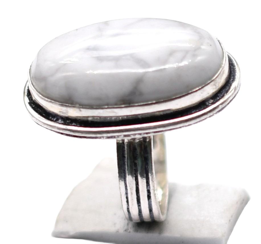Howlite Natural Gemstone Antique Silver Plated Ring US Size-6.5 R 5280