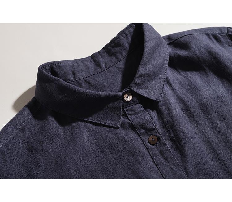 Japanese-Korean Linen Dress: Square Neck, Loose Fit, Shirt Collar, Spring/Summer Collection