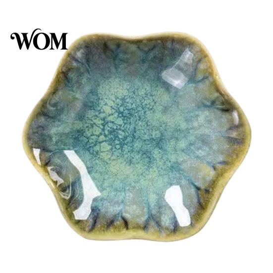 Ceramic Dipping Dish Soy Sauce Plate, Lotus Leaf Design, High-Temperature Fired Home Decorative Unique Texture Jewelry Holder, for Vinegar Snack Small