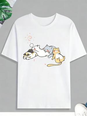 Funny Cat Cartoon Graphic Men's Women Summer T-Shirt Casual Tshirts O-neck Short-sleeved Tee To