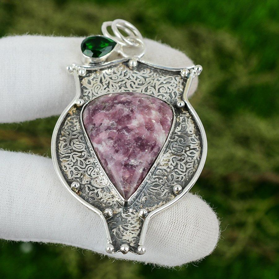 Friendship Day Sale Pink Tourmaline Gemstone Chrome Diopside Pendant 925 Silver