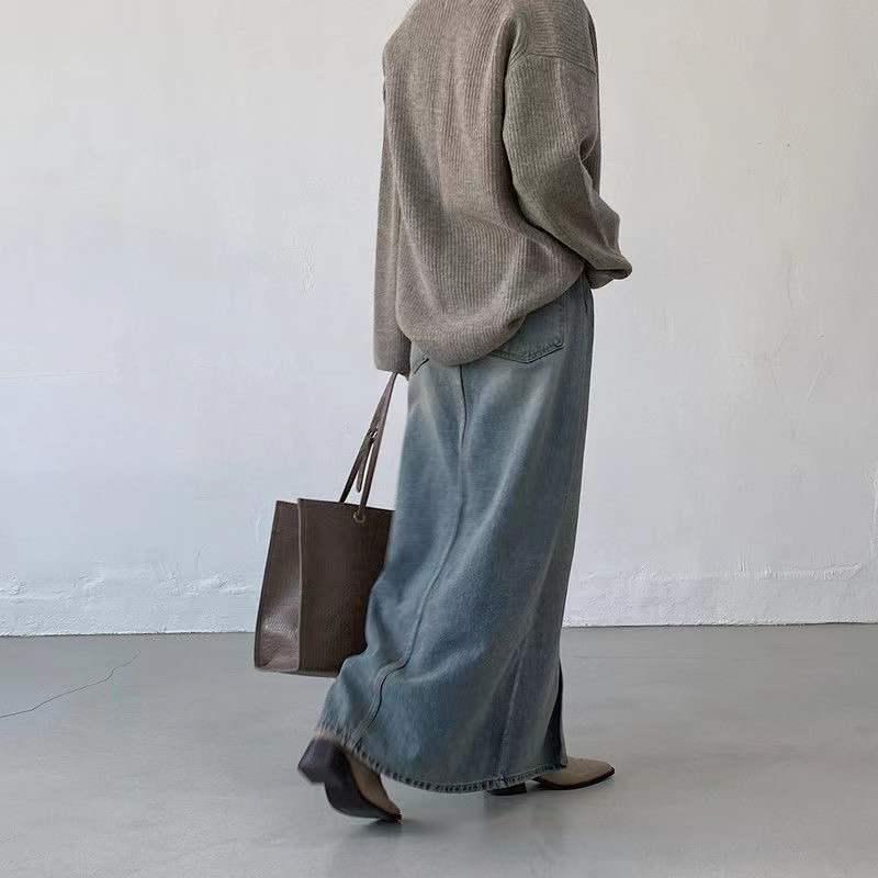 Versatile Women s Retro A-Line Denim Skirt - Casual Blue for All Seasons 2XL